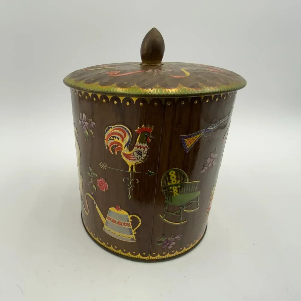 MCM Vintage Daher Decorative Lidded Tin Cannister Made in England